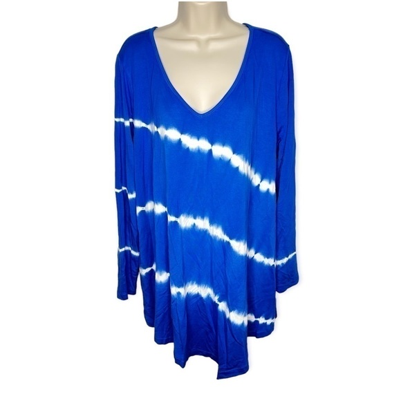 Fever Long‎ Sleeve V-Neck Asymmetrical Hem Tie Dye Top Size 1X - Picture 2 of 5